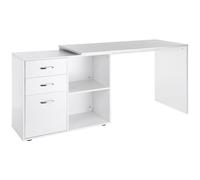 Bureau d'angle - HOMCOM - droit modulable table manger 2 en 1 informatique 3 tiroirs 2 niches - MDF - blanc