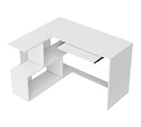 HOMCOM Bureau d'angle bureau en L avec étagères de rangement, plateau à clavier coulissant, 120x100x76cm, blanc