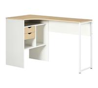 HOMCOM Bureau d'angle Bureau Informatique avec tiroirs Multi-Rangement en Bois Aspect chêne Clair Blanc