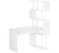 HOMCOM Bureau d'angle bureau informatique en forme de L avec étagères à 4 niveaux en bois 120 x 80 x 176 cm blanc Aosom France