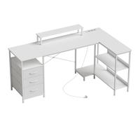 HOMCOM Bureau d'angle en L avec prises, 170x100cm, Bianco