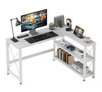 Bureau d'angle - HOMCOM - modulable réversible - étagère de rangement - cadre en métal - 135x110x75cm - blanc