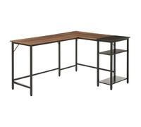 HOMCOM Bureau d'angle ordinateur étro étagère de rangement à 2 niveaux étagère réglable panneaux de particules et métal brun avec veinage et noir