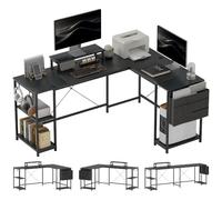 Bureau d'angle - HOMCOM - modulable réversible - 168-240 cm - étagère réglable, sac de rangement, support d'écran - noir