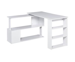 HOMCOM Bureau d'angle table de salle à manger avec rangement bureau informatique modulable bibliothèque intégrée + étagère 3 niveaux blanc