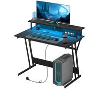 HOMCOM Bureau de Jeu avec Lumières LED et Support pour Moniteur, en MDF et Acier, 100x60x88,5 cm, Noir