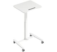 HOMCOM Bureau Debout Réglable en Hauteur, Plateau Inclinable, Roulettes et Cadre en Acier, 60,5 x 52 x 75-114 cm, Blanc