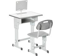HOMCOM, bureau d'étude avec chaise réglable en hauteur et lampe pour enfants de 6 à 12 ans, en acier et MDF, couleur grise