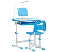 HOMCOM : Bureau d'étude pour enfants de 6 à 12 ans, avec chaise, hauteur réglable, plateau inclinable à 45°, lampe LED, en acier et MDF, couleur bleue