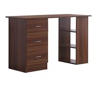 HOMCOM Bureau informatique table multi-fonctions 3 tiroirs 3 étagères dim. 120L x 49l x 72H cm panneaux de particules noyer