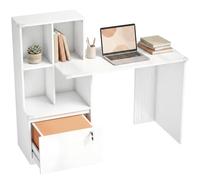 Bureau d'ordinateur - HOMCOM - bibliothèque 4 compartiments tiroir verrouillable - panneau de particules - 126x50x109cm - blanc
