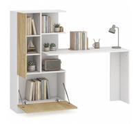 HOMCOM Bureau d'Ordinateur avec Bibliothèque 150x55x122cm Blanc et Naturel | Bureau Informatique avec Placard et Étagères Ouvertes, Table Informatique Moderne pour Chambre, Salle d'Étude
