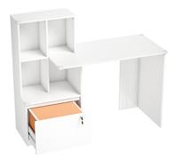 HOMCOM Bureau d'ordinateur avec bibliothèque 4 compartiments et tiroir verrouillable, 126 x 50 x 109 cm, grain de bois blanc