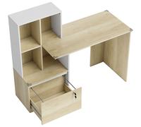 HOMCOM Bureau d'ordinateur avec bibliothèque 4 compartiments et tiroir verrouillable, 126 x 50 x 109 cm, chêne et blanc