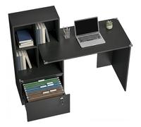 HOMCOM Bureau d'Ordinateur avec Bibliothèque, 4 Compartiments et Tiroir Verrouillable à Dossiers, Patins Anti-Collision, Table Informatique pour Chambre, Salle d'Étude, 126x50x109cm, Noir