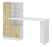 HOMCOM Bureau d'Ordinateur avec Bibliothèque, Bureau Informatique, Placard et Étagères Ouvertes, 150x55x122cm, Blanc et Naturel