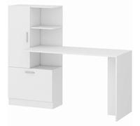 HOMCOM Bureau d'Ordinateur avec Bibliothèque, Bureau Informatique, Placard et Étagères Ouvertes, 150x55x122cm, Blanc