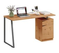 HOMCOM Bureau d'Ordinateur avec Placard et Tiroir 135 x 60 cm Bois Naturel | Bureau avec Rangement, Étagère Réglable, Pieds en Métal, Style Industriel, Table de Travail pour Salon, Domicile