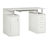 HOMCOM Bureau d'Ordinateur avec Plateau Clavier 3 Tiroirs 120 x 55 cm Blanc | Bureau Informatique, Support Unité Centrale, Étagères Ouvertes, Chambre, Domicile
