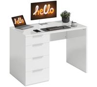 HOMCOM Bureau d'Ordinateur avec Rangement 4 Tiroirs 110 x 60 cm Blanc | à Haute Brillance, Style Moderne, Table Informatique, pour Chambre et Petit Espace, Télétravail