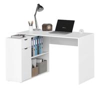 HOMCOM Bureau d'ordinateur d'angle avec tiroir, 120x96x75cm Blanc | Bureau d'angle en L, 1 porte, étagères ouvertes, pour documents A4, fabriqué dans l'UE