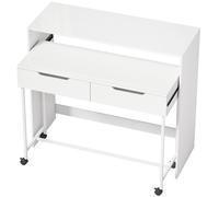 HOMCOM Bureau d'Ordinateur Extensible 100 cm avec 2 Tiroirs, Bureau avec Rangement, Style Moderne, Blanc