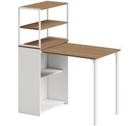 HOMCOM Bureau d'ordinateur pliable avec étagères de rangement à 4 niveaux, bureau avec 2 niches, 105 x 60 x 127 cm, chêne blanc