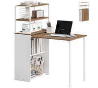 Bureau d'ordinateur - HOMCOM - pliable - avec étagères de rangement à 4 niveaux, 2 niches - 105 x 60 x 127 cm - chêne blanc