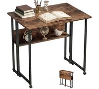 HOMCOM Bureau d'ordinateur pliable de 80 cm avec compartiment de rangement, table de bureau, table pliante industrielle pour bureau à domicile, chambre à coucher, marron rustique