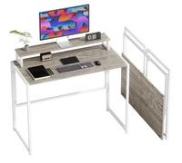 HOMCOM Bureau d'Ordinateur Pliable Support Écran 100x48x87,5cm Bois Naturel | Cadre en Acier, Petits Espaces, Chambre, Salle d'Étude