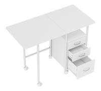 HOMCOM Bureau d'ordinateur pliable sur roulettes, bureau avec rangement, 3 tiroirs, plateau extensible, 105x51x75,5cm, blanc