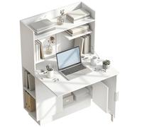 HOMCOM Bureau d'ordinateur pliant, bureau informatique avec plateau rabattable, étagères et placard, 80x30x128cm, blanc