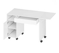 HOMCOM Bureau d'ordinateur sur roulettes, table informatique avec abattant, tiroir, placard et compartiment, 130 x 58 cm, blanc
