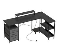 HOMCOM Bureau en L réversible, bureau d'angle avec tiroirs et étagères, 170 cm, Noir