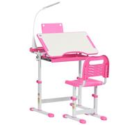 HOMCOM Bureau enfant avec chaise - ensemble bureau et chaise réglable - lampe, support de lecture, tablette coulissante multi-rangement - gris blanc