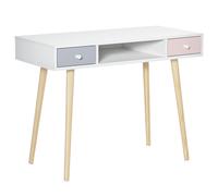 HOMCOM Bureau enfant scandinave tiroir et rangement MDF/pin 100x48x76,5 cm Blanc Gris Rose