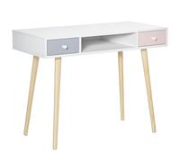 HOMCOM Bureau Enfant Style scandinave avec tiroir et Compartiment de Rangement 100L x 48l x 76,5H cm MDF et pin Blanc Gris et Rose