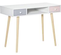 HOMCOM Bureau enfant style scandinave avec tiroir et compartiment de rangement 100L x 48l x 76,5H cm MDF et pin blanc gris et rose