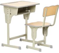 HOMCOM Bureau enfant Vintage style pupitre d'écolier - ensemble bureau et chaise réglable - case de rangement, bracket, range-stylos - acier kaki MDF aspect bois clair