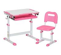 HOMCOM Bureau et Chaise Enfants, réglable en Hauteur, Rose | Table d'étude enfant, plateau inclinable, tiroir, porte-stylo, crochet