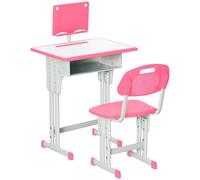 HOMCOM Bureau et Chaise pour Enfant avec Casier 60 x 45 x 90-102 cm Rose | Support de Lecture, Crochet, Porte Stylo, Hauteur Réglable