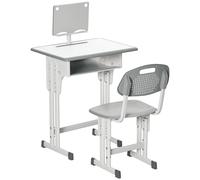 HOMCOM Bureau et chaise pour enfant avec support de lecture, casier, crochet et porte stylo - hauteur réglable - 60 x 45 x 90-102 cm - gris