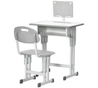 HOMCOM Bureau et chaise pour enfant avec support de lecture casier crochet et porte stylo 60 x 45x 90-102 cm gris