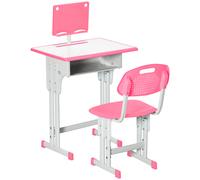 HOMCOM Bureau et chaise pour enfant avec support de lecture casier crochet et porte stylo 60 x 45x 90-102 cm rose