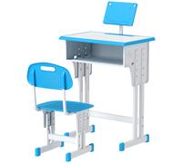 HOMCOM Bureau et chaise pour enfant avec support de lecture casier crochet et porte stylo 60 x 45x 90-102 cm bleu