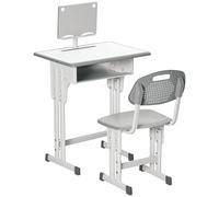 HOMCOM Bureau et chaise pour enfant avec support de lecture, casier, crochet et porte stylo - hauteur réglable - 60 x 45 x 90-102 cm - gris