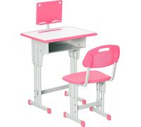 HOMCOM Bureau et chaise pour enfant avec support de lecture, casier, crochet et porte stylo - hauteur réglable - 60 x 45 x 90-102 cm - rose
