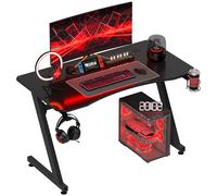 HOMCOM Bureau gaming avec support casque porte-gobelet passe-câbles inclus, pieds réglables, cadre en acier et bois, noir