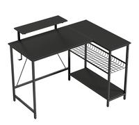 HOMCOM Bureau gaming réversible, bureau gaming d'angle, support pour écran, étagère en maille réglable, 114,5x82x91,5cm, noir
