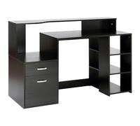 HOMCOM Bureau Informatique 2 Tiroirs, Rangement 137x55x92cm Noir | Bureau avec Rangement, Étagères Ouvertes, Tablette d'Imprimante, Table d'Ordinateur, Chambre, Studio